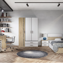 Детски спален комплект модел 5049 за матрак 90/200, Сонома тъмна/Бяло - Seturi mobilier pentru copii