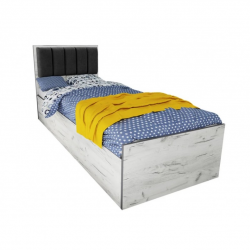 Легло Mod 5042 с тапицирана табла за матрак 90/200 см, Дъб крафт бял/Сив - Bogdan Furniture I