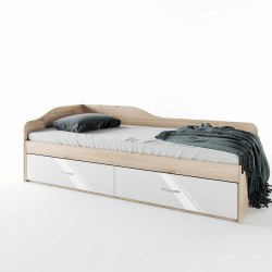 ﻿﻿Легло Mod 2023 с чекмеджета, Сонама Арвен/Бял гланц - Bogdan Furniture I