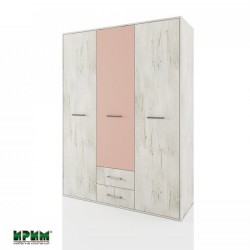 Трикрилен гардероб Mod 1039, Дъб пиемона/Розова праскова - Bogdan Furniture I
