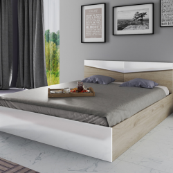 Спалня модел 175 / 2010 за матрак 140/200, Сонома арвен/Бял гланц - Bogdan Furniture I