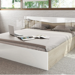 Спалня с нощни шкафчета Mod 2007, Сонома арвен/Бял гланц - Bogdan Furniture I