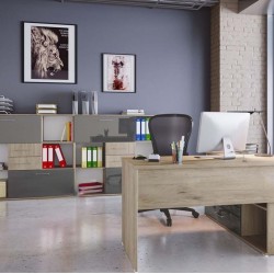 Офис комплект 9060, сонома арвен 629 и MDF сиво кобалт гланц - Bogdan Furniture I