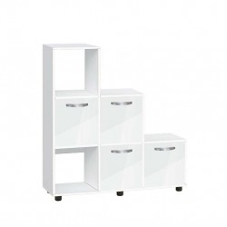 Етажерка Мебели Богдан Cubo 6, с 4 врати, бяло и Бял гланц - Bogdan Furniture G