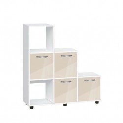 Етажерка Мебели Богдан Cubo 6, с 4 врати, бяло и Крем гланц - Bogdan Furniture G