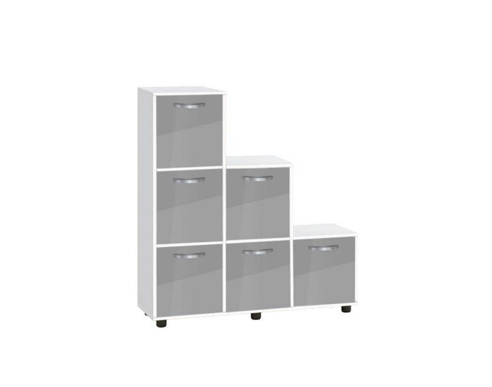 Етажерка Мебели Богдан Cubo 6, с 6 врати, бяло и Сив гланц