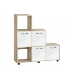Етажерка Мебели Богдан Cubo 6, с 3 вратички, сонома и Бял гланц - Bogdan Furniture G