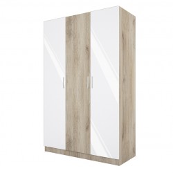 ﻿﻿Трикрилен гардероб Mod 1002, Сонома арвен/Бял гланц - Bogdan Furniture I