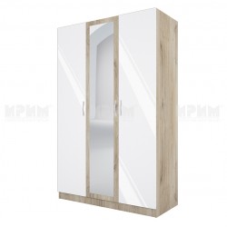 ﻿﻿﻿﻿﻿Трикрилен гардероб Mod 1003 с огледало, Сонома арвен/Бял гланц - Bogdan Furniture I