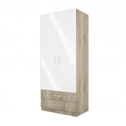 ﻿﻿﻿﻿Двукрилен гардероб Mod 1008 с чекмеджета, Сонома арвен/Бял гланц - Bogdan Furniture I