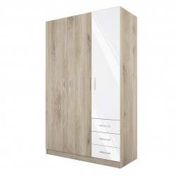 ﻿﻿﻿﻿﻿﻿﻿﻿﻿﻿﻿﻿﻿﻿﻿Трикрилен гардероб Mod 1028 с чекмеджета, Сонома арвен/Бял гланц - Bogdan Furniture I