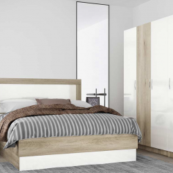 Спален комплект 7063 за матрак 160/200, Сонома арвен/Бял гланц - Bogdan Furniture I