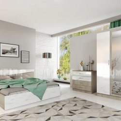 Спален комплект Модел 7000 за матрак 160/200, Сонома арвен/Бял гланц - Bogdan Furniture I