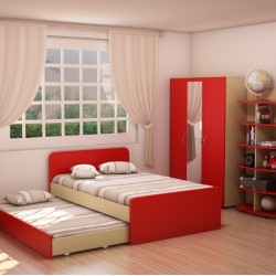 Детска стая Мебели Богдан модел BM Lena, цветове Червено и бежово - Bogdan Furniture Mip