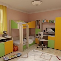 Детска стая Мебели Богдан Модел BM Mona, в цвят бежово и зелено - Bogdan Furniture Mip