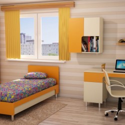 Детска стая Мебели Богдан модел BMR-Trak, цвят Бежово и Оранжево - Bogdan Furniture Mip
