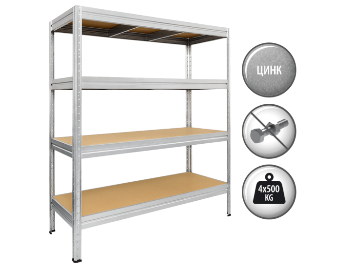 Метален стелаж MEGA 177x180x60 см, 500 кг на рафт - цинк