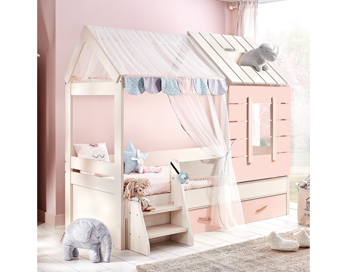 Детско легло къща Sonata Pink House, 90 х 200 см, Розово, Подматрачна рамка