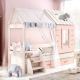 Детско легло къща Sonata Pink House, 90 х 200 см, Розово, Подматрачна рамка