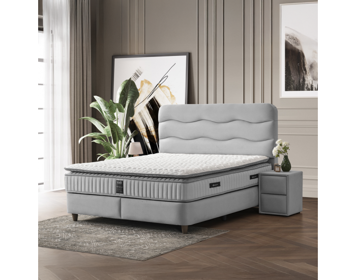 Тапицирана спалня с матрак WAVE 160 x 200 - светлосив 25